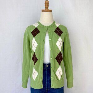 Lime Green Argyle Button Up Cardigan